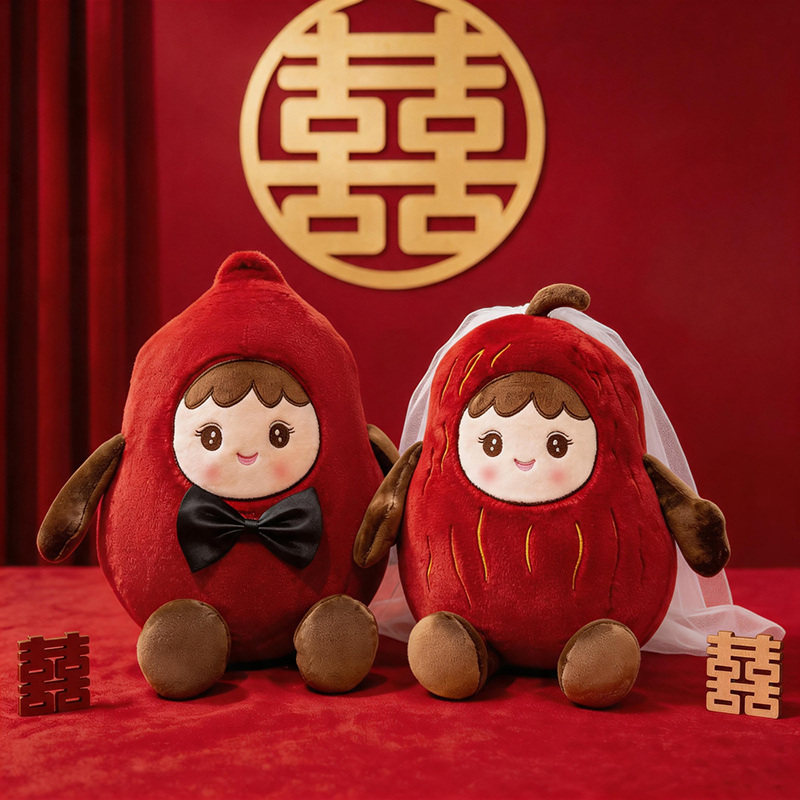 婚房喜娃婚礼压床抱枕结婚一对公仔新婚玩偶婚床摆件娃娃情侣礼物
