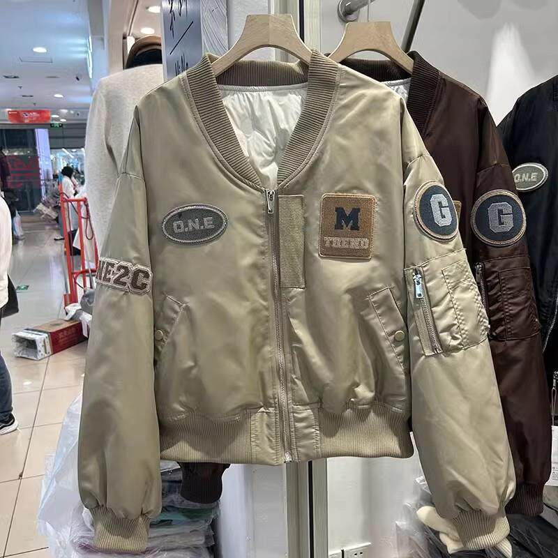 女装原版做法美式复古棒球服外套女欧货秋季韩版飞行员夹克小个子