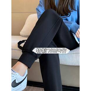 黑色运动裤女秋冬款宽松束脚裤145小个子加绒卫裤七分休闲哈伦裤8