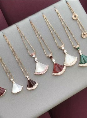 LXLR扇形小裙子项链女满钻999纯银轻奢小众贝母锁骨链大扇子吊坠