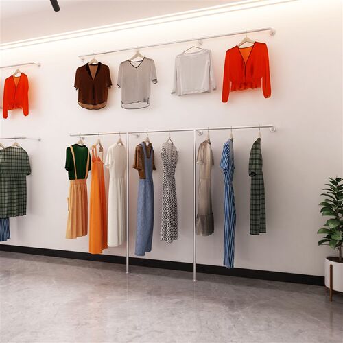不锈钢男女服装展示架陈列架子上墙悬挂式转角落地挂衣架拉丝银色