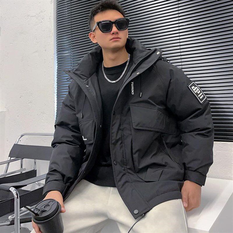 连帽羽绒服男新款插肩印花字母刺绣宽松上衣青年冬季休闲保暖外套