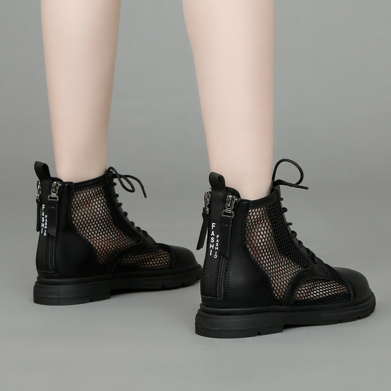 真皮网纱马丁靴女春夏薄款镂空透气平底G短靴女凉靴网鞋大码41-43,女鞋,马丁靴,淘宝优惠券,粉丝福利购,淘宝优惠卷