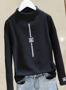 德绒半高领长袖打底衫女加绒内搭t恤2021秋冬季新款体恤保暖上衣