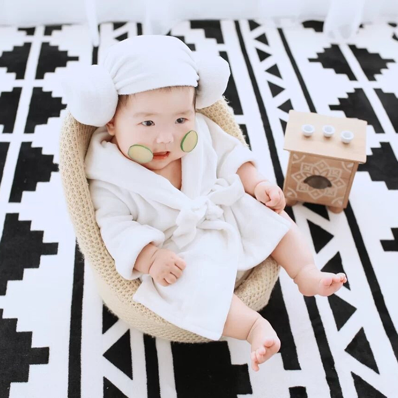 百天拍照婴儿服儿童摄影服装影楼宝宝照J服饰百天新生儿白色浴袍