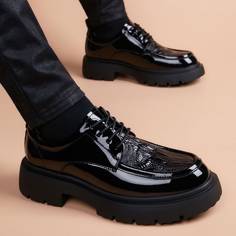 皮鞋男厚底黑色圆头复古英伦风2024新款百搭亮皮增高潮流休闲男鞋,流行男鞋,休闲皮鞋,淘宝优惠券,粉丝福利购,淘宝优惠卷