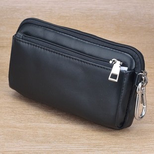 6.3 6.5寸头层牛皮手机包穿皮带拉链包 真皮手机腰包横款 男士
