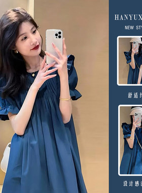 外出法式哺乳装夏季荷叶边连衣裙B女褶皱泡泡袖裙子喂奶衣服辣妈