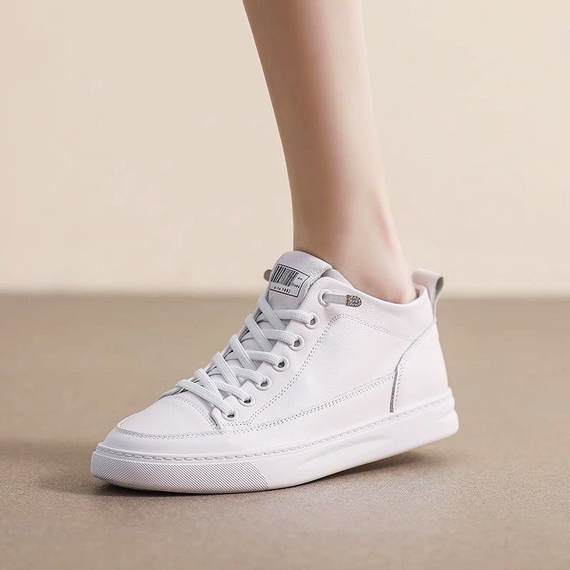 颜值款真皮小白鞋女高帮2024秋季C新款平底软牛皮休闲套脚板鞋百,女鞋,休闲板鞋,淘宝优惠券,粉丝福利购,淘宝优惠卷