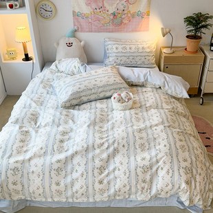 全棉小清新春日复q古花四件套纯棉床单被套宿舍床上用品套件 新款