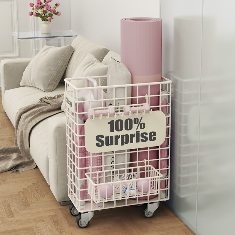 瑜伽收纳衣篮移动家用健身篮带运动器材工具神器带轮夹缝置物架实