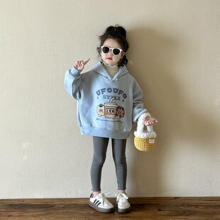 女童加绒卫衣秋冬k装新款韩版休闲儿童连帽保暖上衣女宝宝秋季套