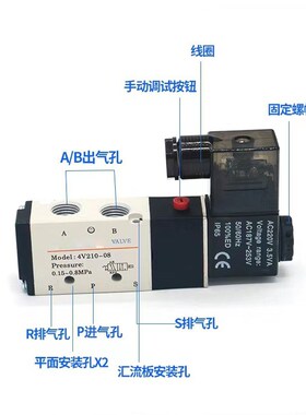 高品质电磁阀4v21位0082202换B4V二五通气缸气动控制-向电子二位