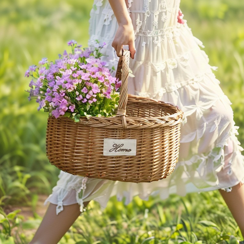 手工柳编编织户外野餐篮手提购物篮水果篮子竹编竹篮收纳小篮子筐