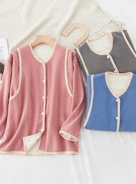 哺乳保暖上衣加绒l加厚德绒开衫长袖侧开式孕妇喂奶月子服冬季产