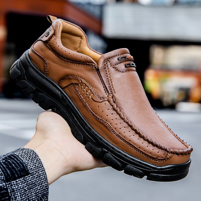 高端外贸男鞋手工缝线头层牛皮商务休闲皮鞋真皮方头软底爸爸鞋子,流行男鞋,休闲皮鞋,淘宝优惠券,粉丝福利购,淘宝优惠卷