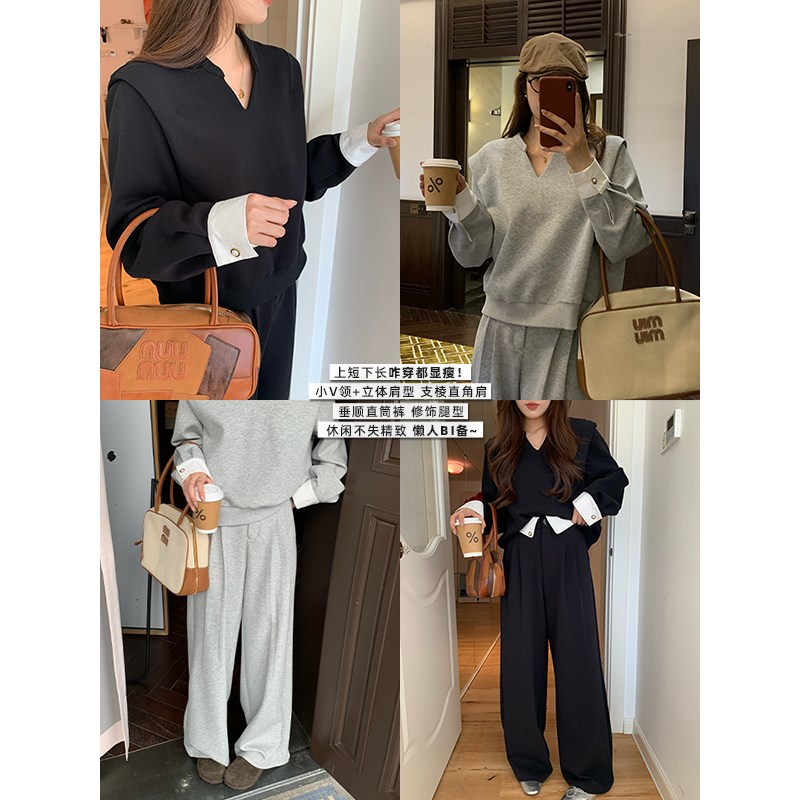NAZ那子大码秋季新款时尚设计感显瘦撞色卫衣胖mm裤子气质女套装