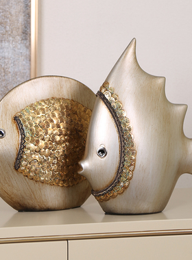 欧式摆件创意家居装饰品陶瓷客厅工艺品情侣鱼电视柜摆件结婚礼物