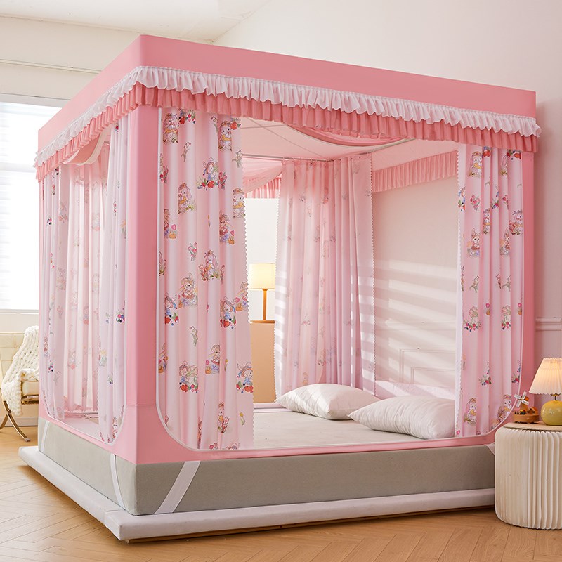 2024新款遮光床帘蚊帐一体式儿童防摔加密加厚双层床幔文账带风扇