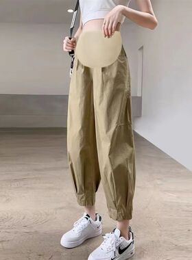 孕妇裤子女秋装外穿工装哈伦裤显瘦宽松大尺码束脚R罗卜裤时尚九