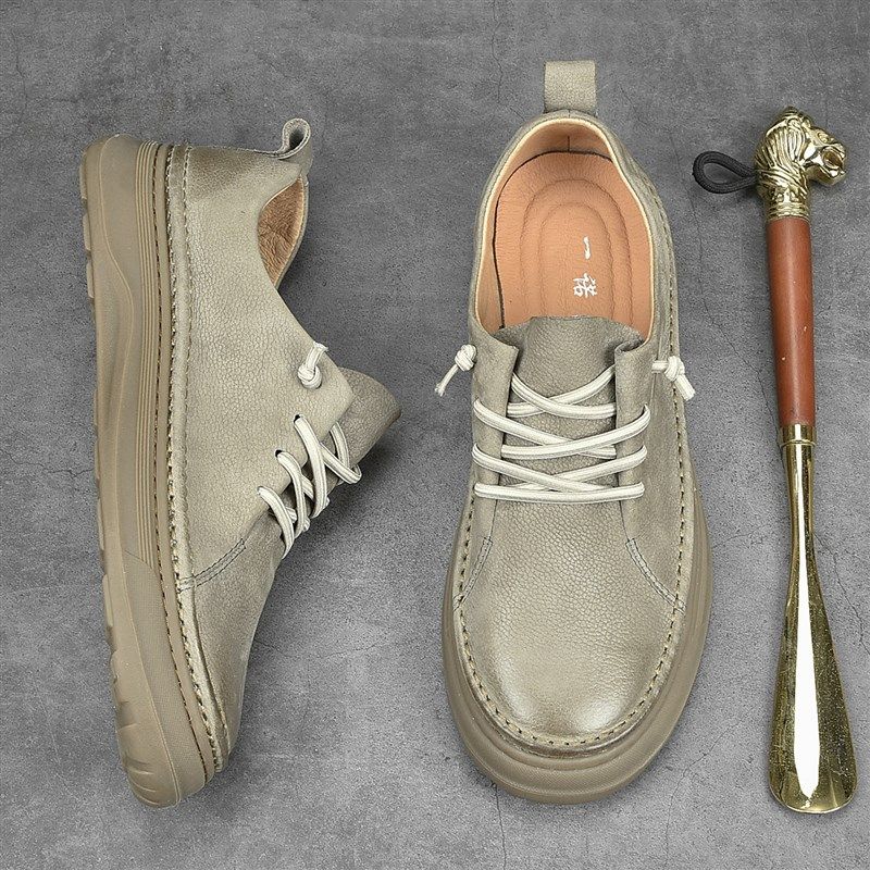 春季新款男鞋真皮休闲皮鞋男复古百搭软皮软底单鞋子男宽脚大头鞋,流行男鞋,工装鞋,淘宝优惠券,粉丝福利购,淘宝优惠卷