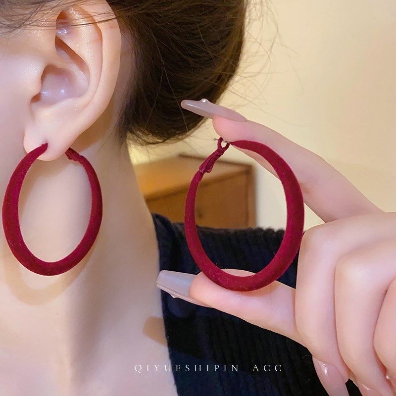 红色植绒夸张大耳圈2024u新款爆款耳环小众设计感耳钉女高级感耳,饰品/流行首饰/时尚饰品新,耳环,淘宝优惠券,粉丝福利购,淘宝优惠卷
