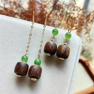 天然沉水级富森红土沉香耳环和田碧玉耳饰古典风新中式 耳饰高级感