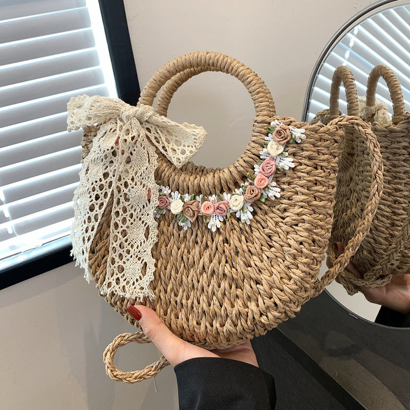 法式草编包女2023夏季新款网红斜挎包草包编织菜篮子手提包沙滩包