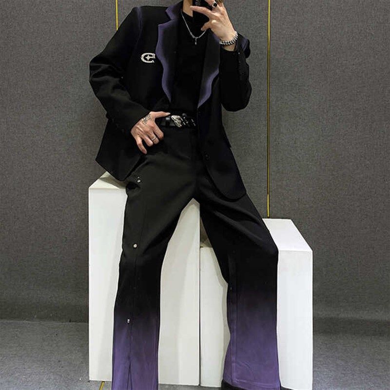 春秋款黑色渐变西装男士宽松美式休闲设计感西服外套男高级感气质,男装,休闲西服,淘宝优惠券,粉丝福利购,淘宝优惠卷