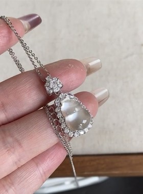 2024新款水沫玉髓冰透葫芦项链吊坠新中式气质百搭镀银镶嵌毛衣链