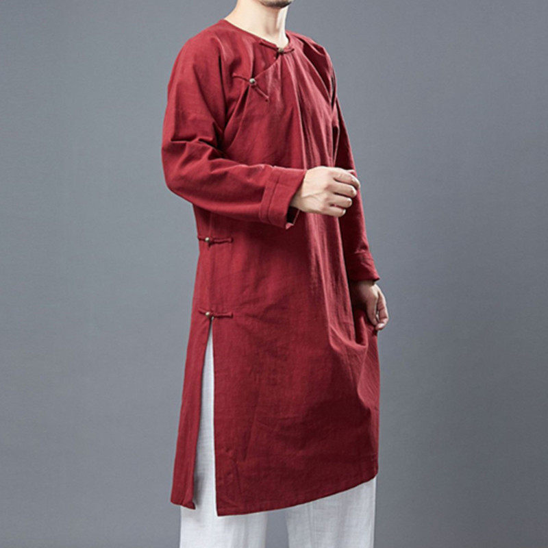 春季休闲男装圆领斜襟长衫中国风中长H款汉服长袖纯色苎麻盘扣上,男装,汉服,淘宝优惠券,粉丝福利购,淘宝优惠卷
