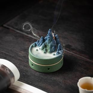 创意陶瓷复古千里江山香薰炉摆件客厅家用盘香炉高山流水倒流香炉