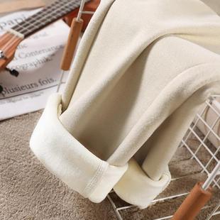 加绒米色毛呢裤子女秋冬高腰直筒宽松烟管裤加厚保暖萝卜哈伦裤