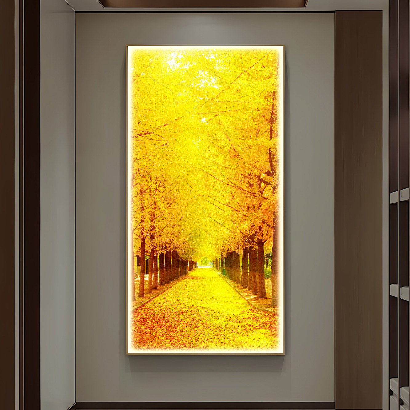 招财黄金大道装饰画入户玄关挂画发光带灯走廊过道发财树壁画