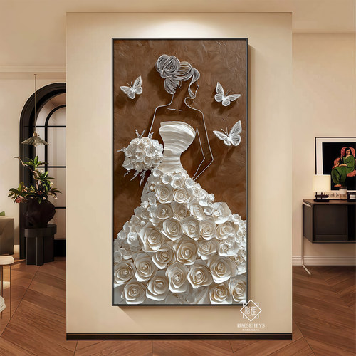 轻奢立体花朵装饰画玄关挂画高级感大气蝴蝶仙子现代简约壁画