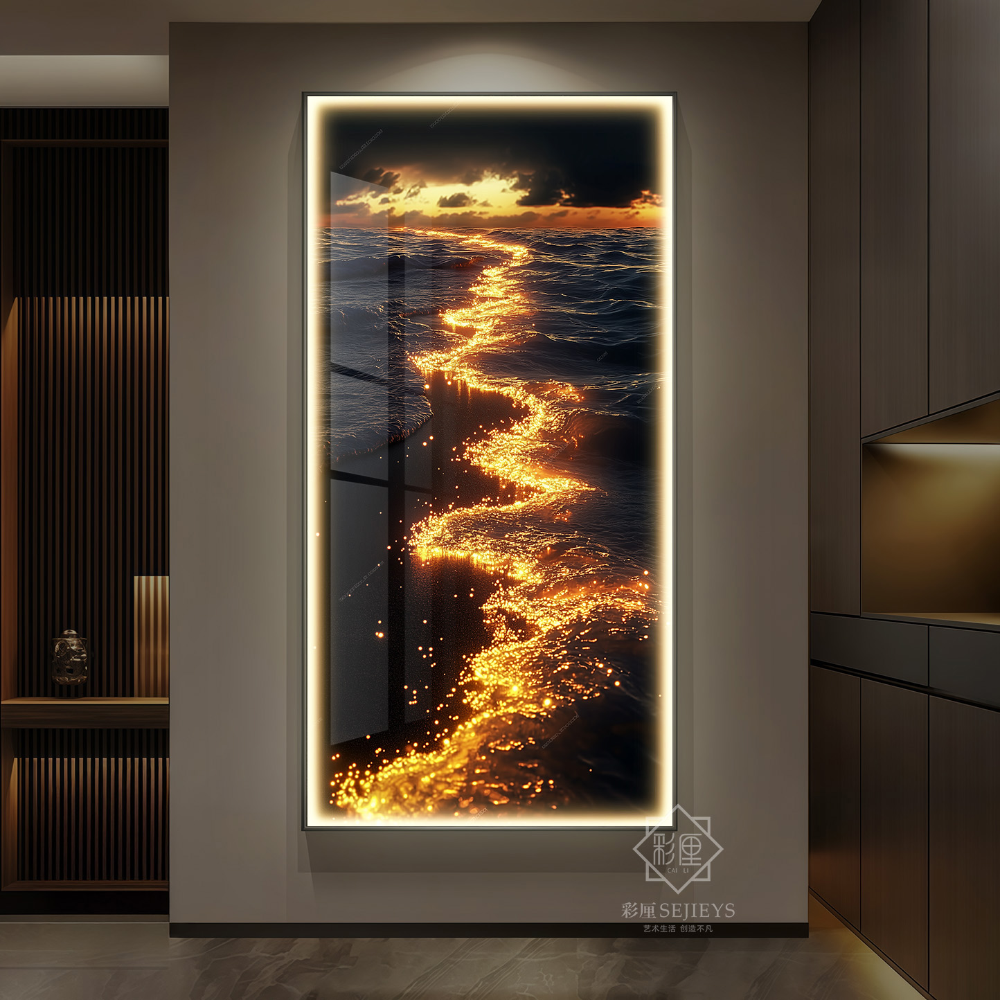 轻奢高级感入户玄关装饰画简约现代走廊过道尽头挂画高端海浪壁画