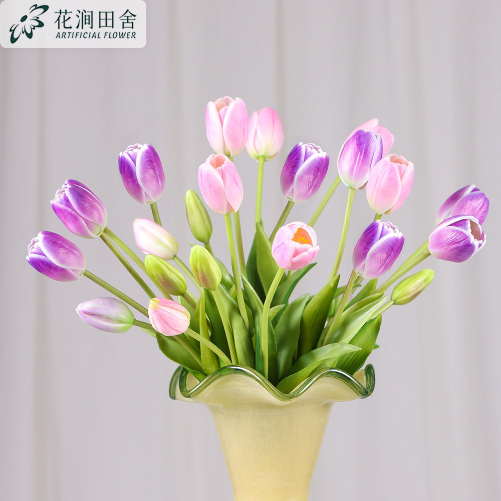 仿真5头手感郁金香软胶花