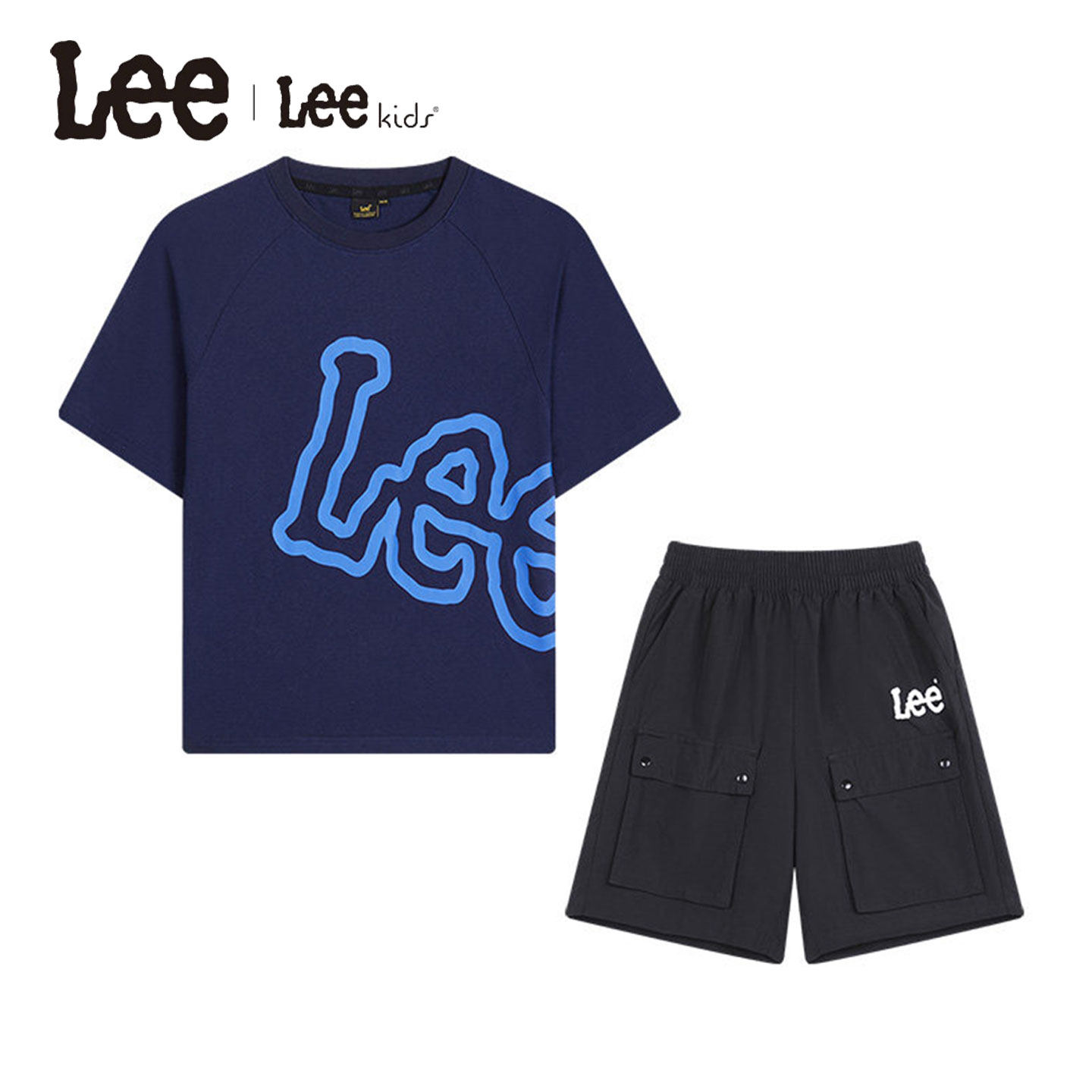 Lee kids儿童套装夏季时尚百搭透气圆领短袖短裤2件套男童女童图片
