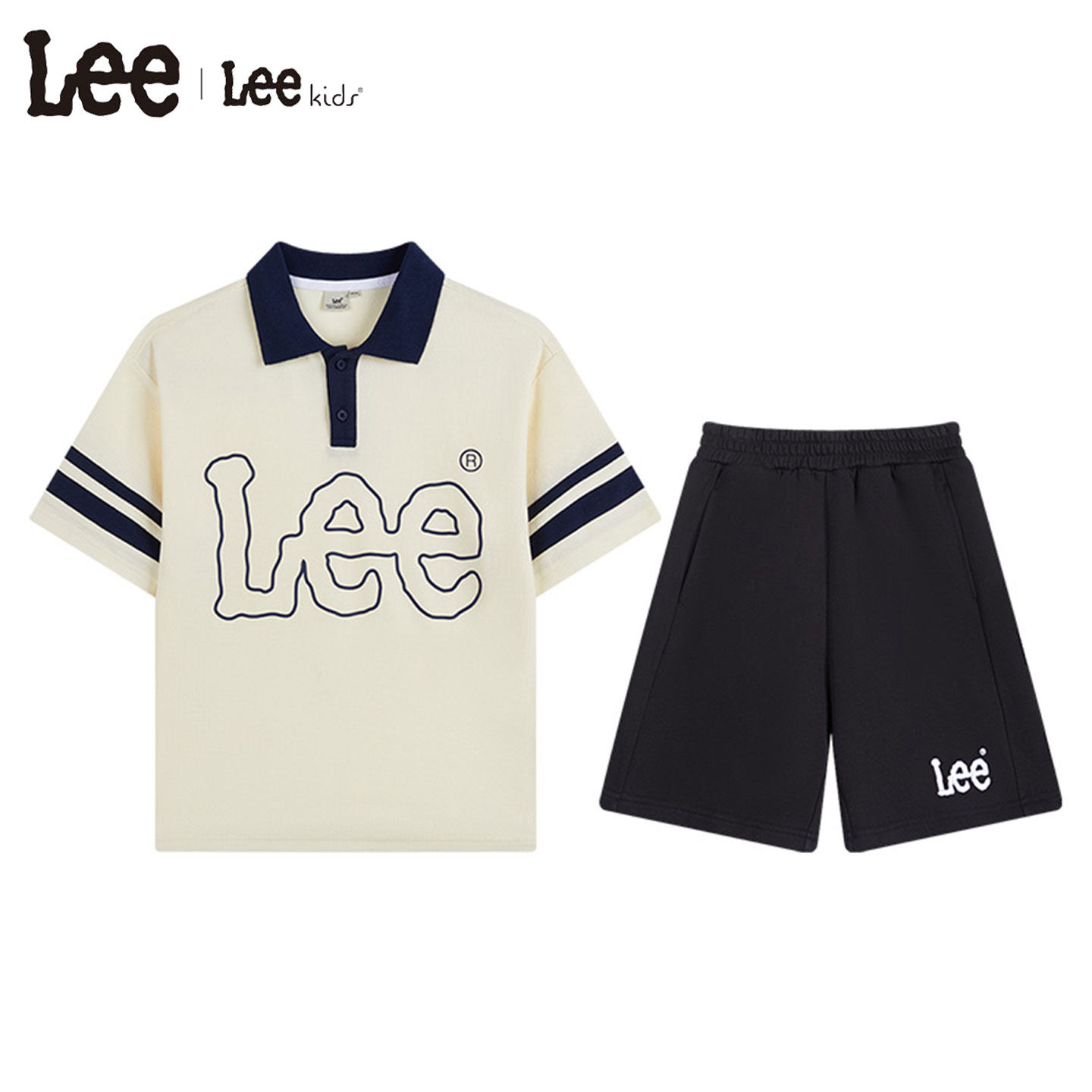 Lee kids儿童套装短袖polo领T恤短裤学院风2件套时尚夏季男童女童图片