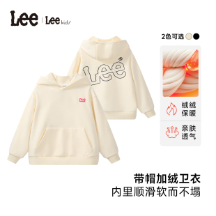 Lee kids童装连帽印花加绒长袖卫衣运动保暖洋气舒适休闲百搭上衣