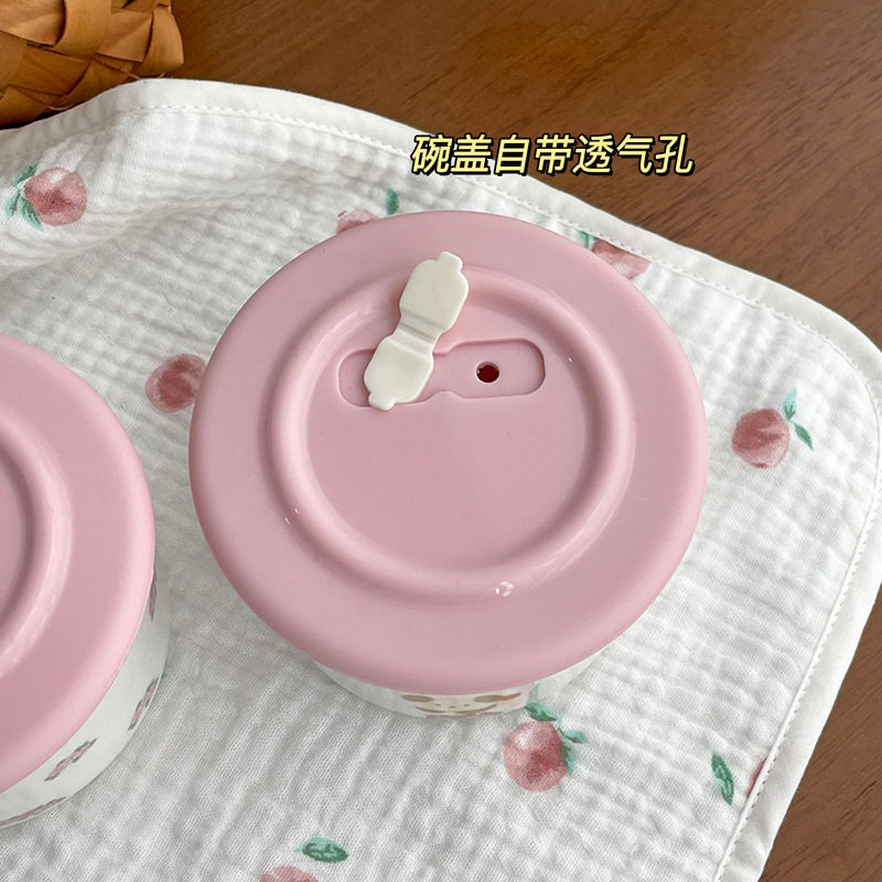 小狗可爱婴儿宝宝陶瓷辅食碗带盖排气孔密封保鲜碗小饭盒可蒸煮