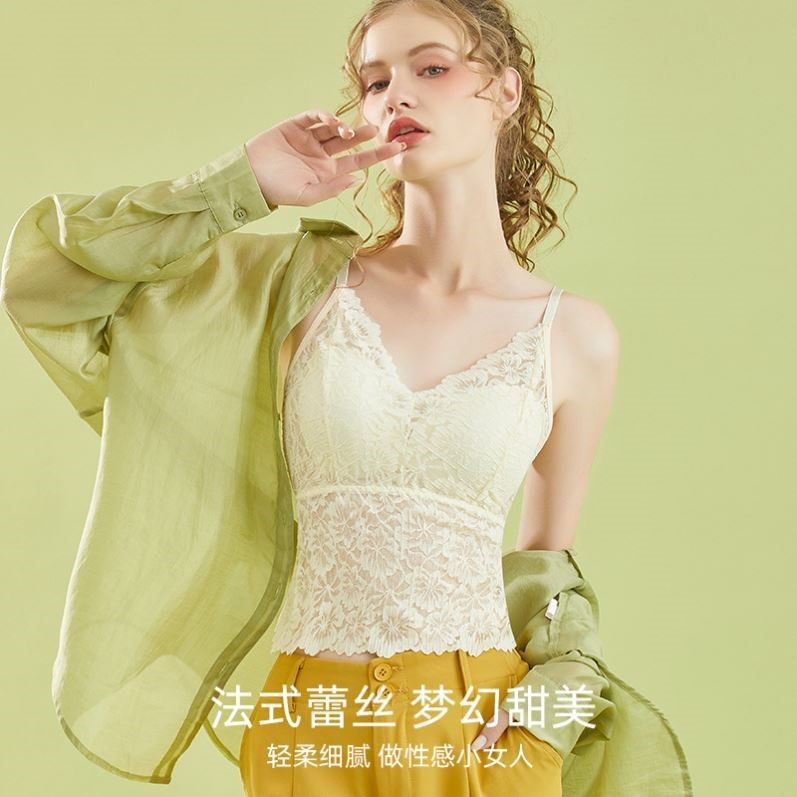 新款春夏蕾丝吊带女带胸垫美背抹胸上衣打底短款背心内衣外穿性感