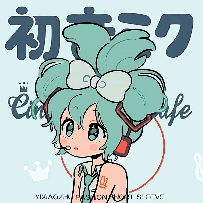 夏季潮流t恤卡通玉桂狗联名初音未来t恤上衣休闲宽松情侣短袖i