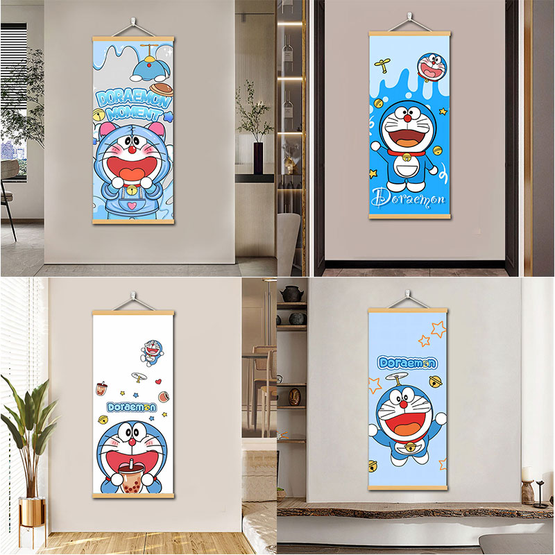 卡通可爱小叮当哆啦a梦墙壁走廊玄关电表箱实木布艺装饰挂画定制图片