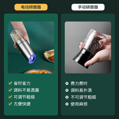 品喻（PINYU）电动胡椒研磨器家用黑胡椒粒花椒海盐粉重力感应不