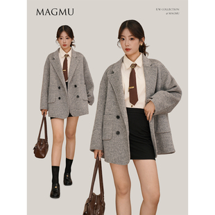 麦格牧【风迹】羊毛双面呢大衣女中长款山羊绒外套25年秋冬新款