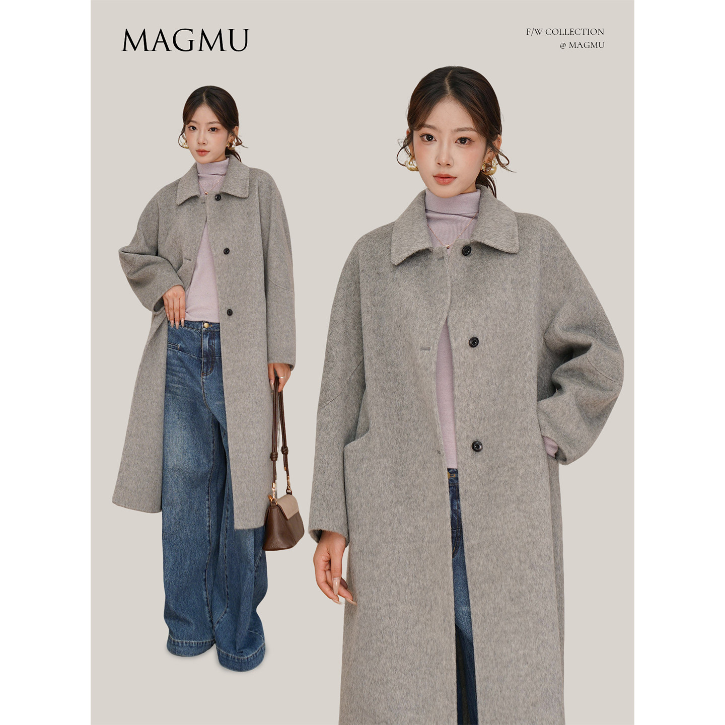 麦格牧【简言】羊毛双面呢大衣女中长款山羊绒外套25年秋冬新款,女装/女士精品,毛呢外套,淘宝优惠券,粉丝福利购,淘宝优惠卷