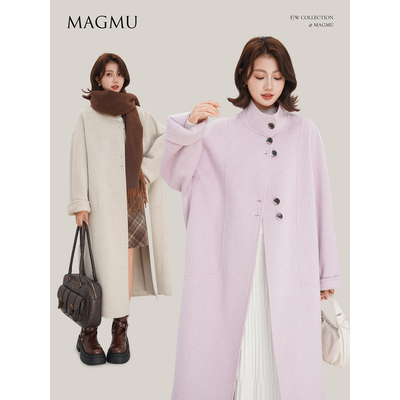 MAGMU山羊绒羊毛大衣紫蓝白黑