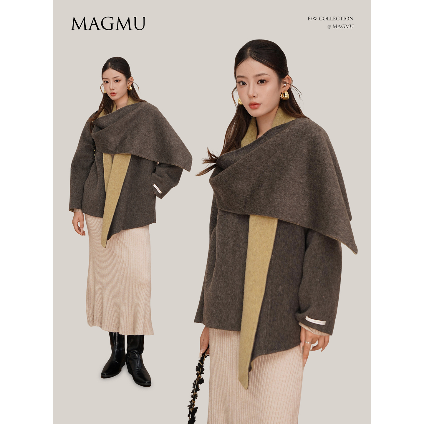 麦格牧【克里斯汀】羊毛双面呢大衣女中长款外套25年秋冬新款