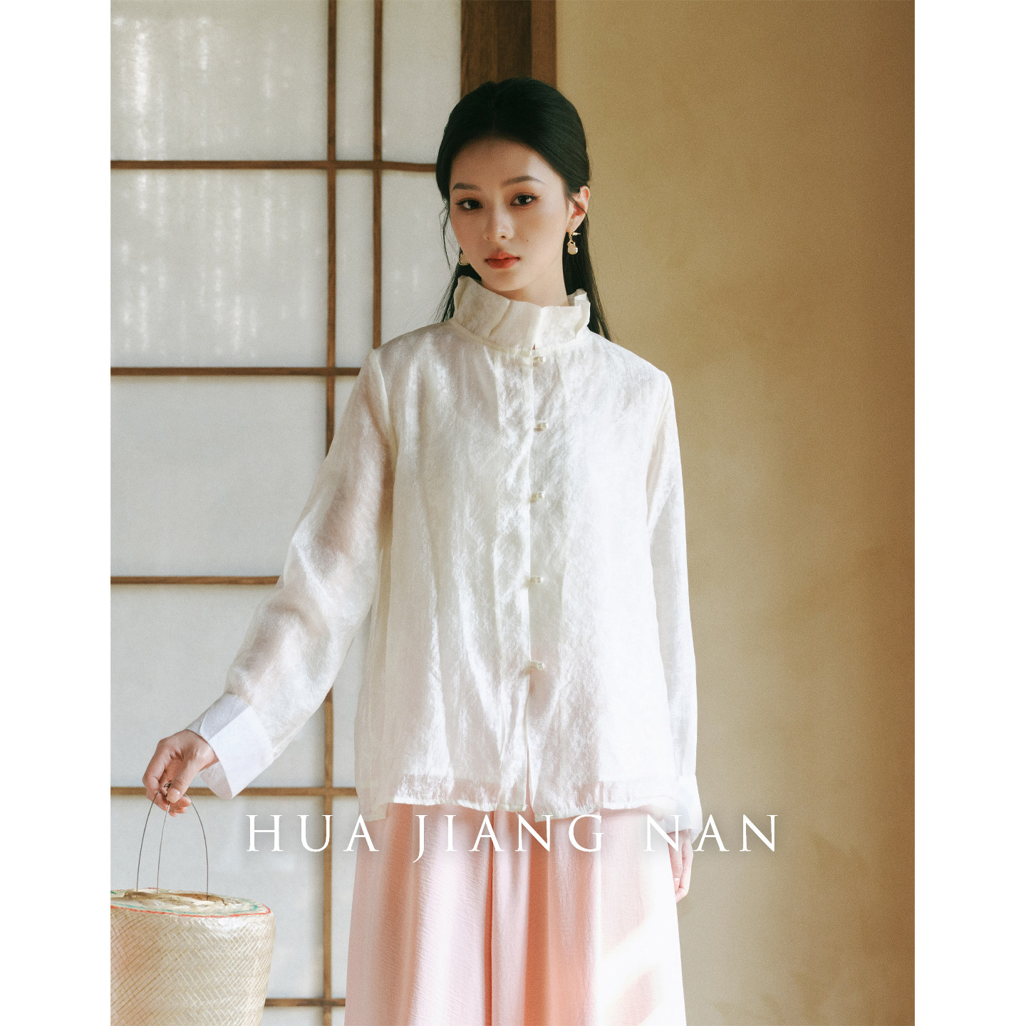 话江南【漱玉暖】新中式上衣国风百搭米白色时尚长袖防晒轻透衬衫